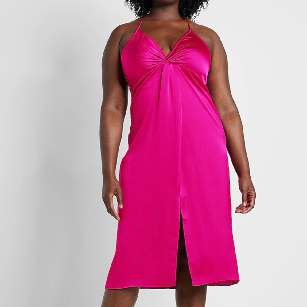 Express Satin Twist Front Slip Dress